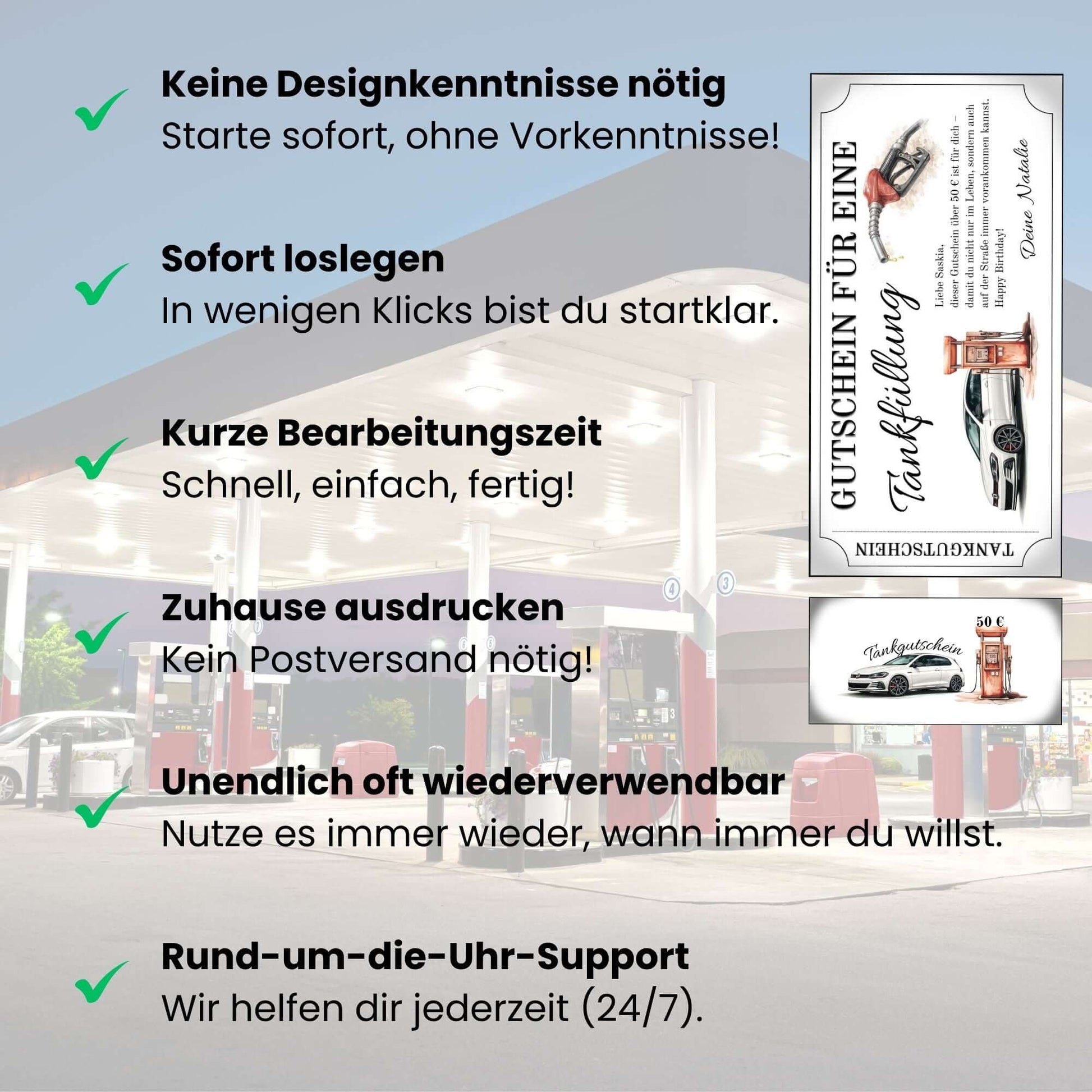 Tankgutschein VW Golf – praktischer Gutschein für Autofahrer an einer Tankstelle.