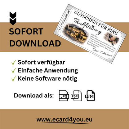 Tankgutschein – Sofortdownload mit einfacher Anwendung und keine Software nötig für Tankfüllung.