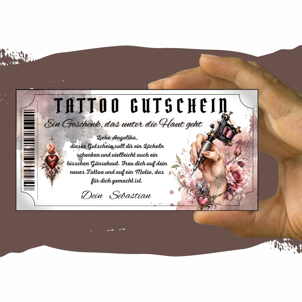 Tattoo Gutschein mit Dornenkrone und Rosen als Symbol der Leidenschaft