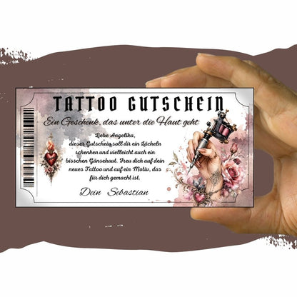 Tattoo Gutschein mit Dornenkrone und Rosen als Symbol der Leidenschaft