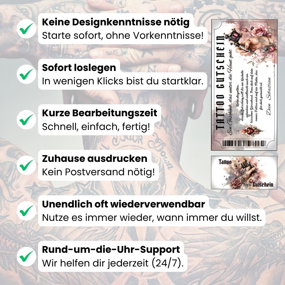 Tattoo Gutschein Flammendes Herz selbst personalisieren mit eigenem Namen