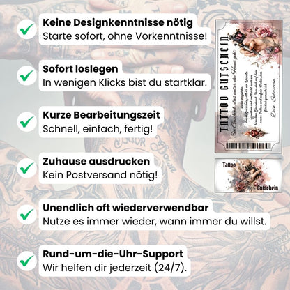 Tattoo Gutschein Flammendes Herz selbst personalisieren mit eigenem Namen