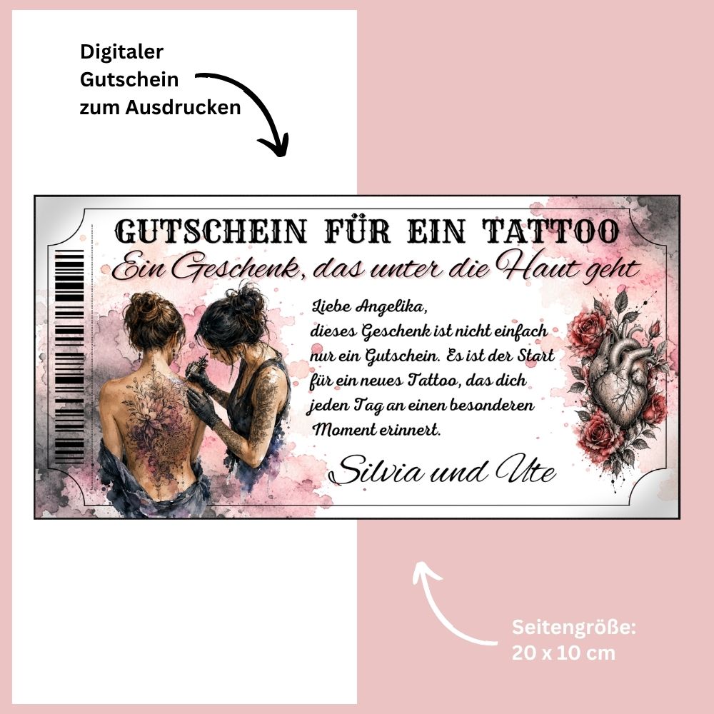 Tattoo Gutschein Freundschaft als sofort Download – druckfertig und personalisierbar
