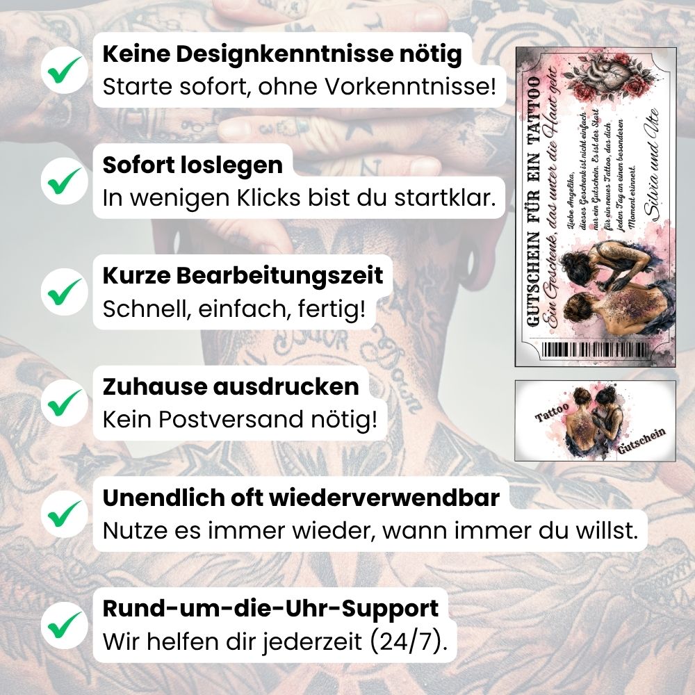 Tattoo Gutschein Freundschaft selbst personalisieren mit eigenem Namen und Botschaft