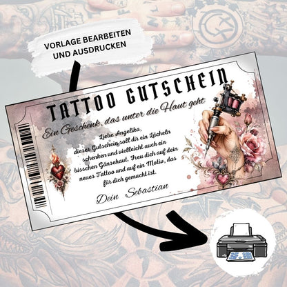 Digitaler Tattoo Gutschein zum Geburtstag mit flammendem Herz-Motiv