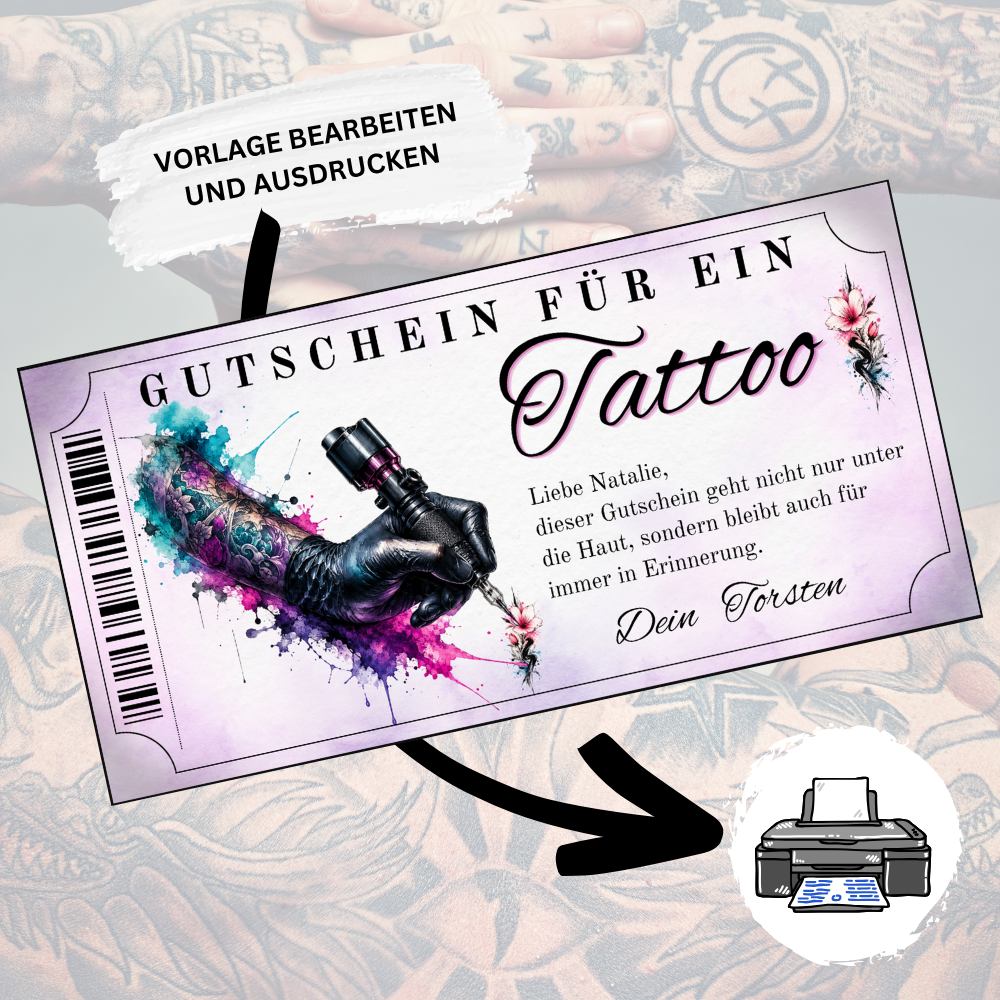 Digitaler Tattoo Gutschein zum Geburtstag für Frauen mit elegantem Kirschblüten-Motiv