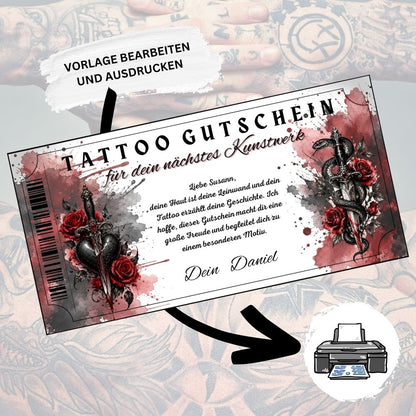 Digitaler Tattoo Gutschein zum Geburtstag im duesteren Gothic-Design