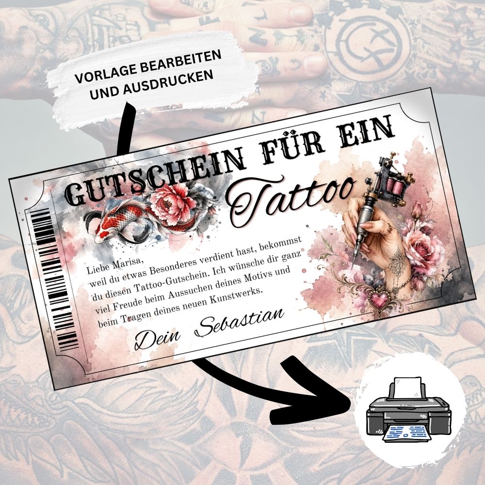 Digitaler Tattoo Gutschein zum Geburtstag mit elegantem Koi-Motiv