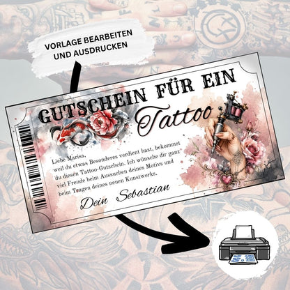 Digitaler Tattoo Gutschein zum Geburtstag mit elegantem Koi-Motiv