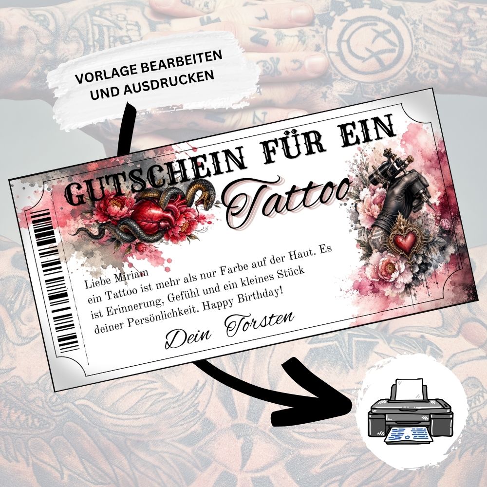 Digitaler Tattoo Gutschein zum Geburtstag mit kraftvollem Schlangen-Motiv