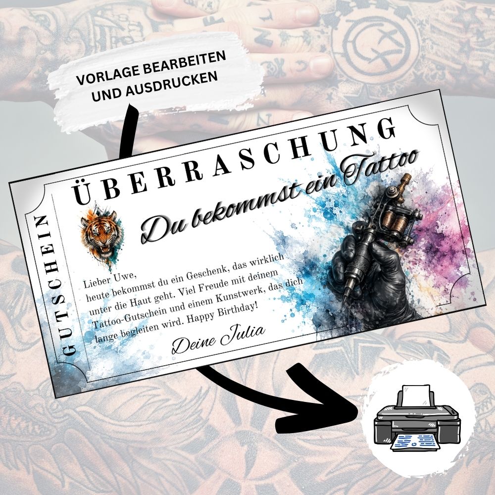 Digitaler Tattoo Gutschein zum Geburtstag mit kraftvollem Tiger-Motiv