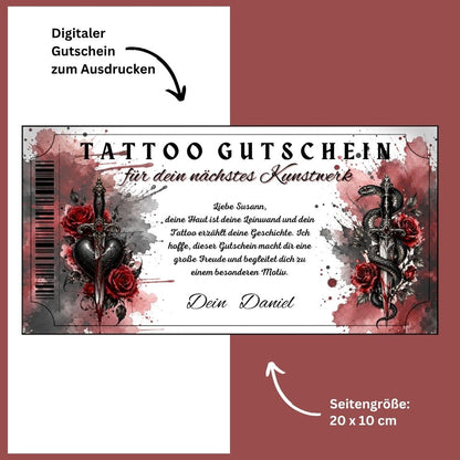Tattoo Gutschein Gothic als sofort Download – druckfertig und personalisierbar