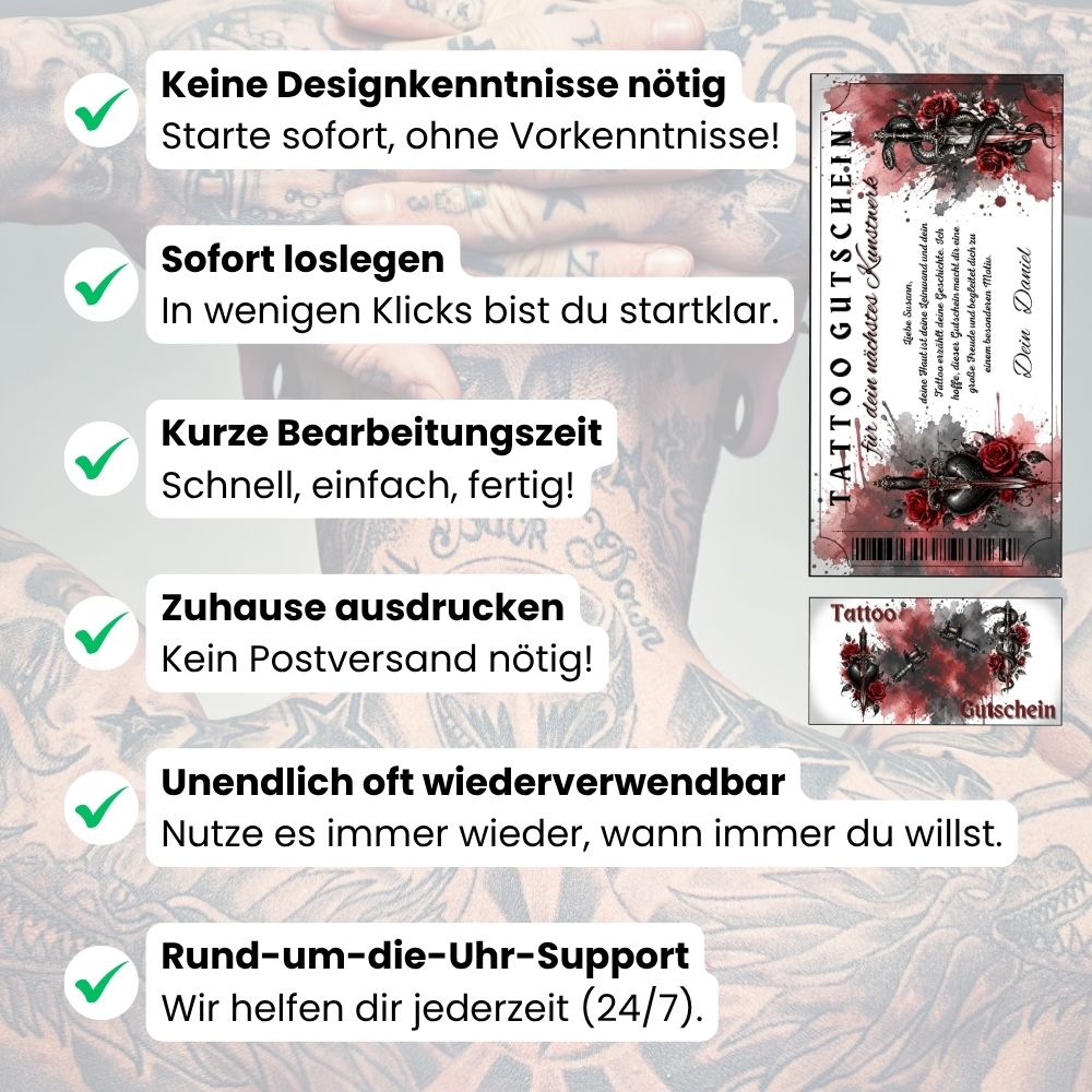 Tattoo Gutschein Gothic selbst personalisieren mit eigenem Namen und Botschaft