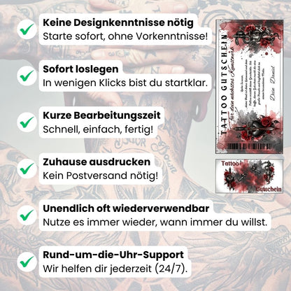 Tattoo Gutschein Gothic selbst personalisieren mit eigenem Namen und Botschaft
