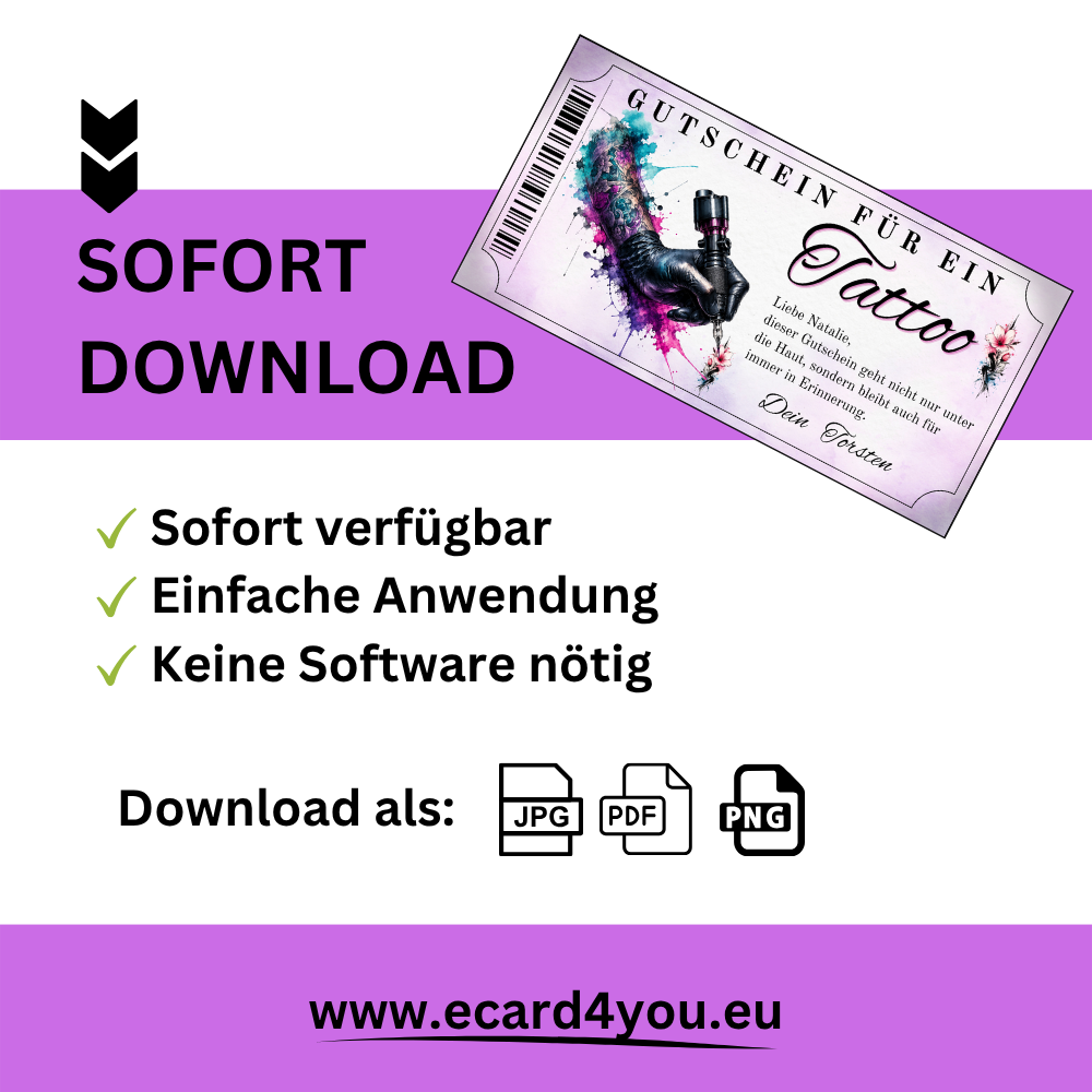 Tattoo Gutschein mit Tattoo-Maschine in Latexhandschuh als Geschenkidee für Frauen