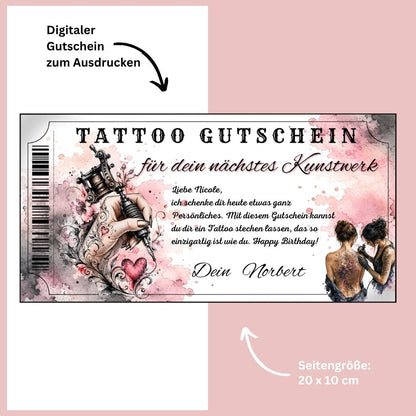 Tattoo Gutschein Herz als sofort Download – druckfertig und personalisierbar
