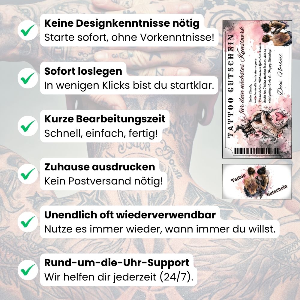 Tattoo Gutschein Herz selbst personalisieren mit eigenem Namen und Botschaft