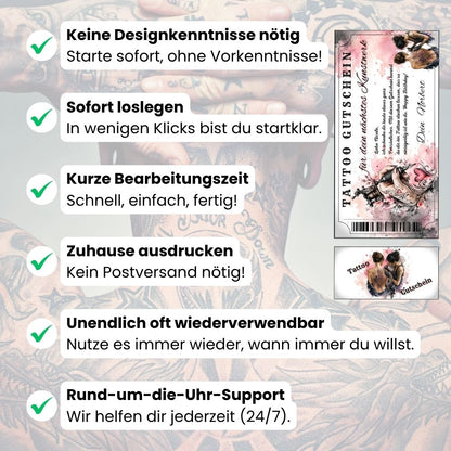 Tattoo Gutschein Herz selbst personalisieren mit eigenem Namen und Botschaft