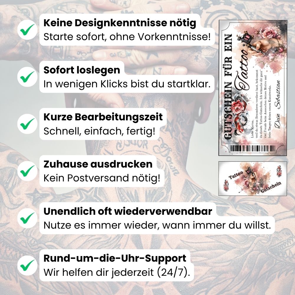 Tattoo Gutschein Koi selbst personalisieren mit eigenem Namen und Botschaft