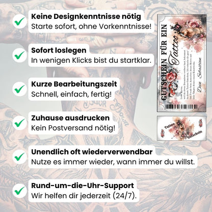Tattoo Gutschein Koi selbst personalisieren mit eigenem Namen und Botschaft