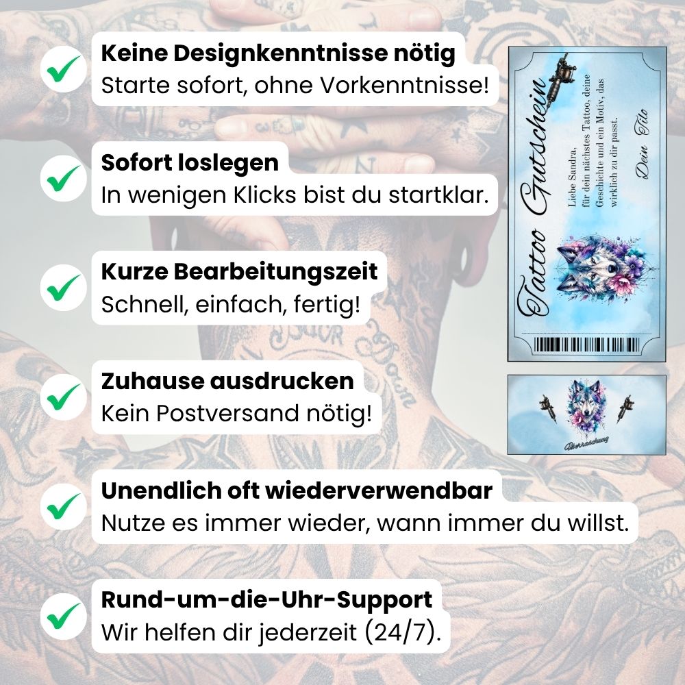 Tattoo Gutschein Mann selbst personalisieren mit eigenem Namen und Wunschtext