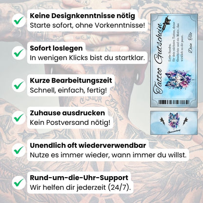 Tattoo Gutschein Mann selbst personalisieren mit eigenem Namen und Wunschtext