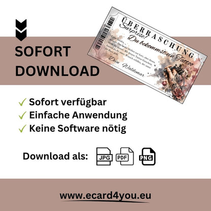 Tattoo Gutschein mit Ornament-Tattoo am Unterarm als Geschenkidee