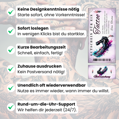 Tattoo Gutschein für Frauen selbst personalisieren mit eigenem Namen und Botschaft