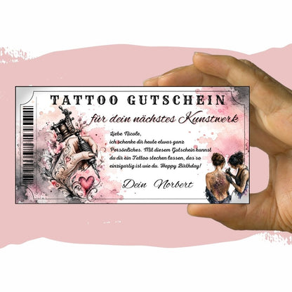 Tattoo Gutschein im romantischen Design mit Rosé-Ton und Blueten