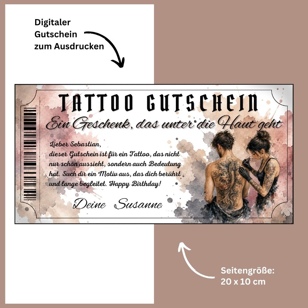 Tattoo Gutschein Rückentattoo als sofort Download – druckfertig und personalisierbar