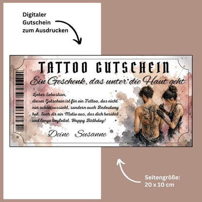 Tattoo Gutschein Rückentattoo als sofort Download – druckfertig und personalisierbar