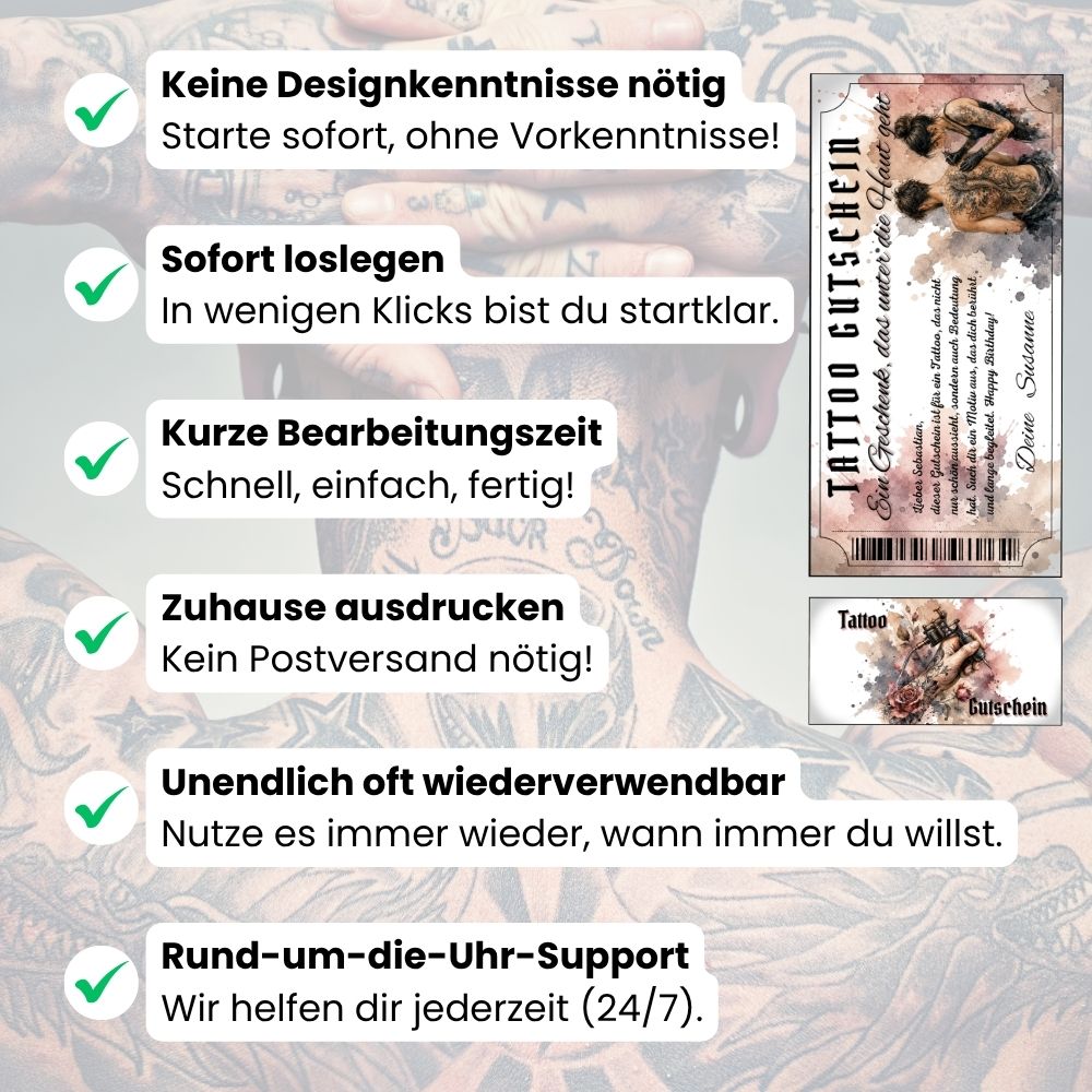 Tattoo Gutschein Rückentattoo selbst personalisieren mit eigenem Namen und Botschaft