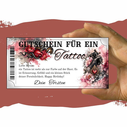 Tattoo Gutschein mit goldverziertem Sacred Heart und Strahlenkranz