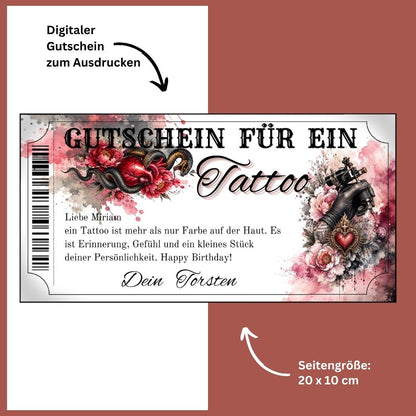 Tattoo Gutschein Schlange als sofort Download – druckfertig und personalisierbar