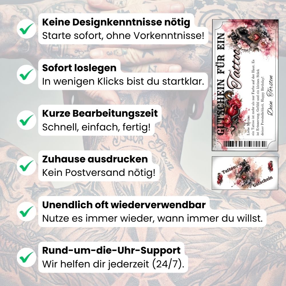 Tattoo Gutschein Schlange selbst personalisieren mit eigenem Namen und Botschaft