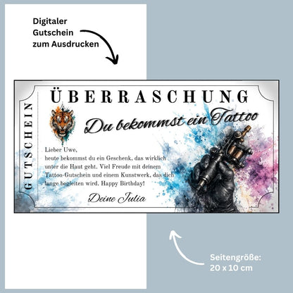Tattoo Gutschein Tiger als sofort Download – druckfertig und personalisierbar