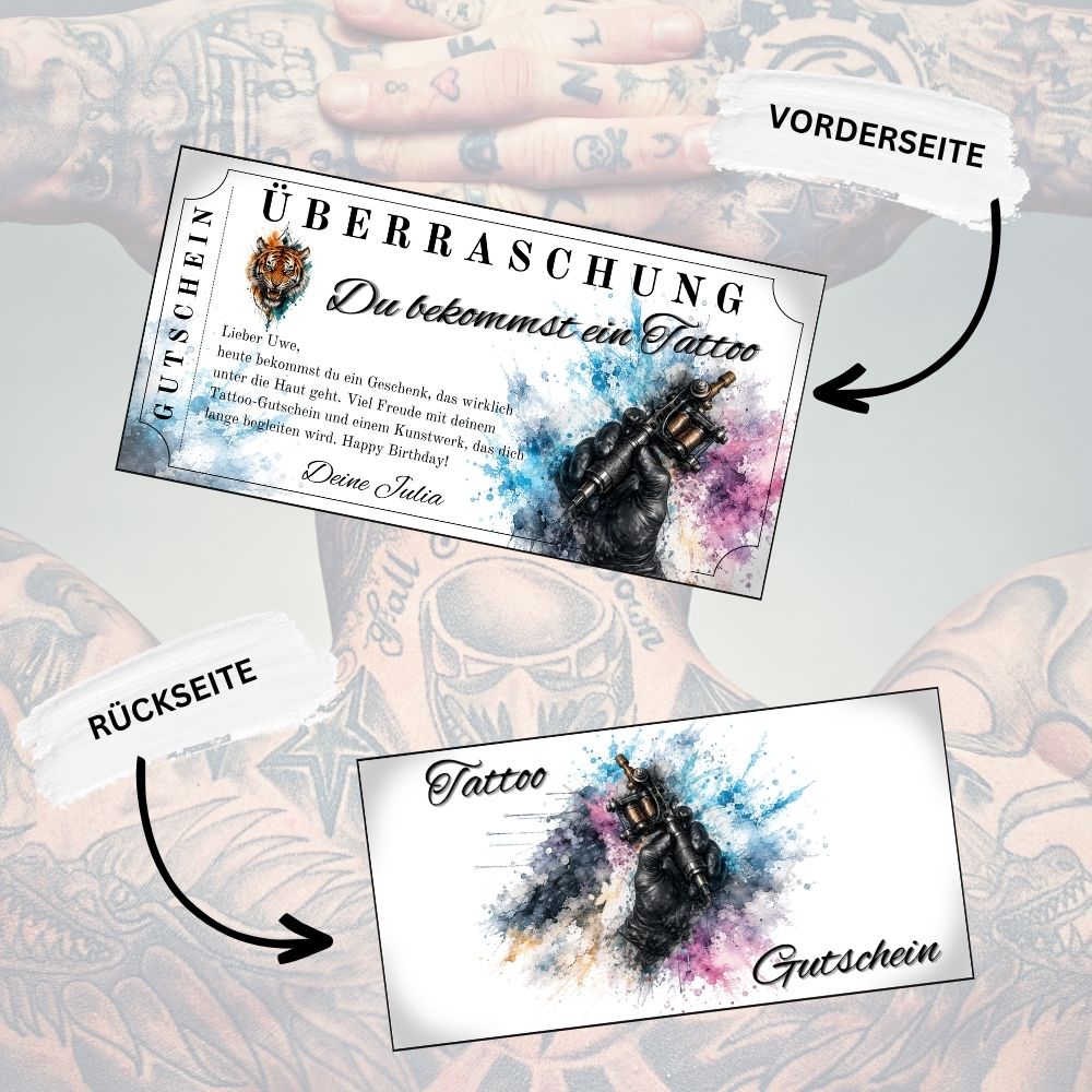 Tattoo Gutschein mit Tiger und geometrischem Kompass-Element