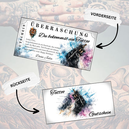 Tattoo Gutschein mit Tiger und geometrischem Kompass-Element