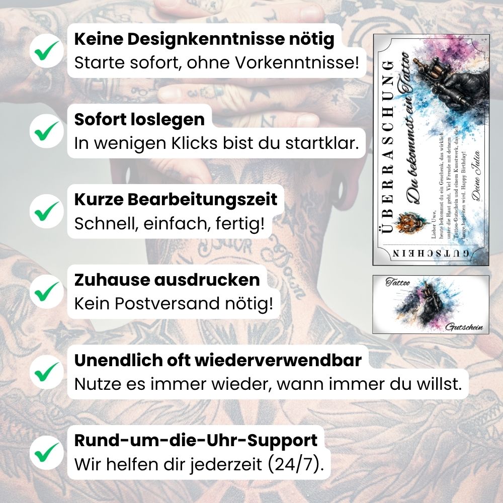 Tattoo Gutschein Tiger selbst personalisieren mit eigenem Namen und Botschaft