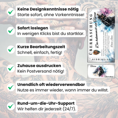 Tattoo Gutschein Tiger selbst personalisieren mit eigenem Namen und Botschaft