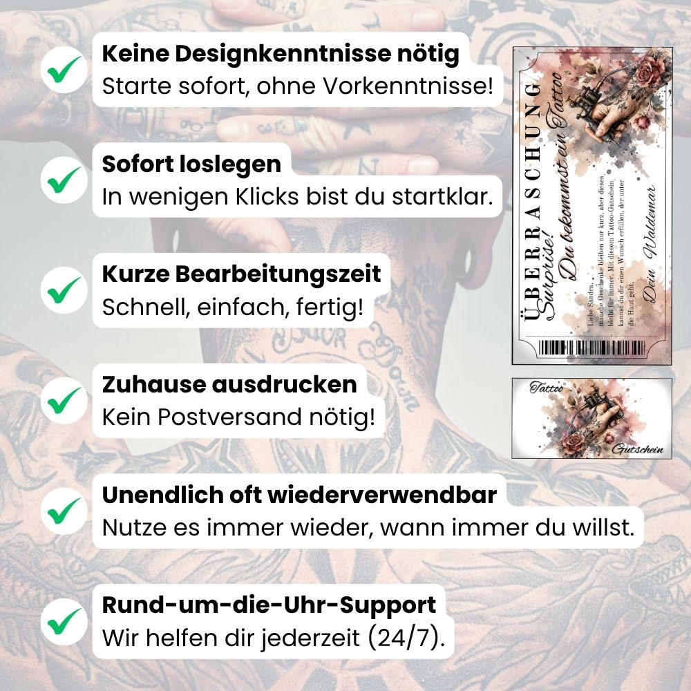 Tattoo Gutschein Überraschung selbst personalisieren mit eigenem Namen und Botschaft