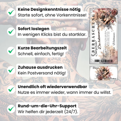 Tattoo Gutschein Überraschung selbst personalisieren mit eigenem Namen und Botschaft